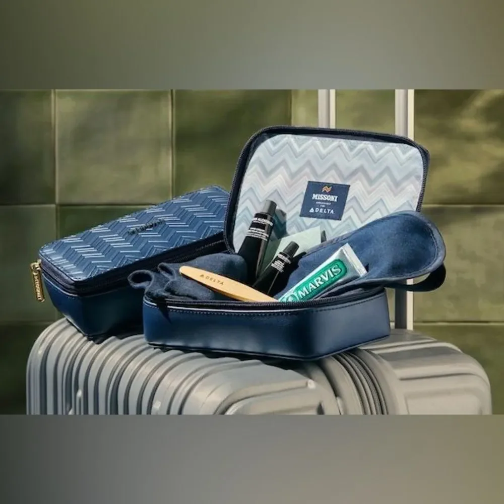 Missoni x Delta Business Class Flight Blue Chevron Toiletry Cosmetic Travel Bag